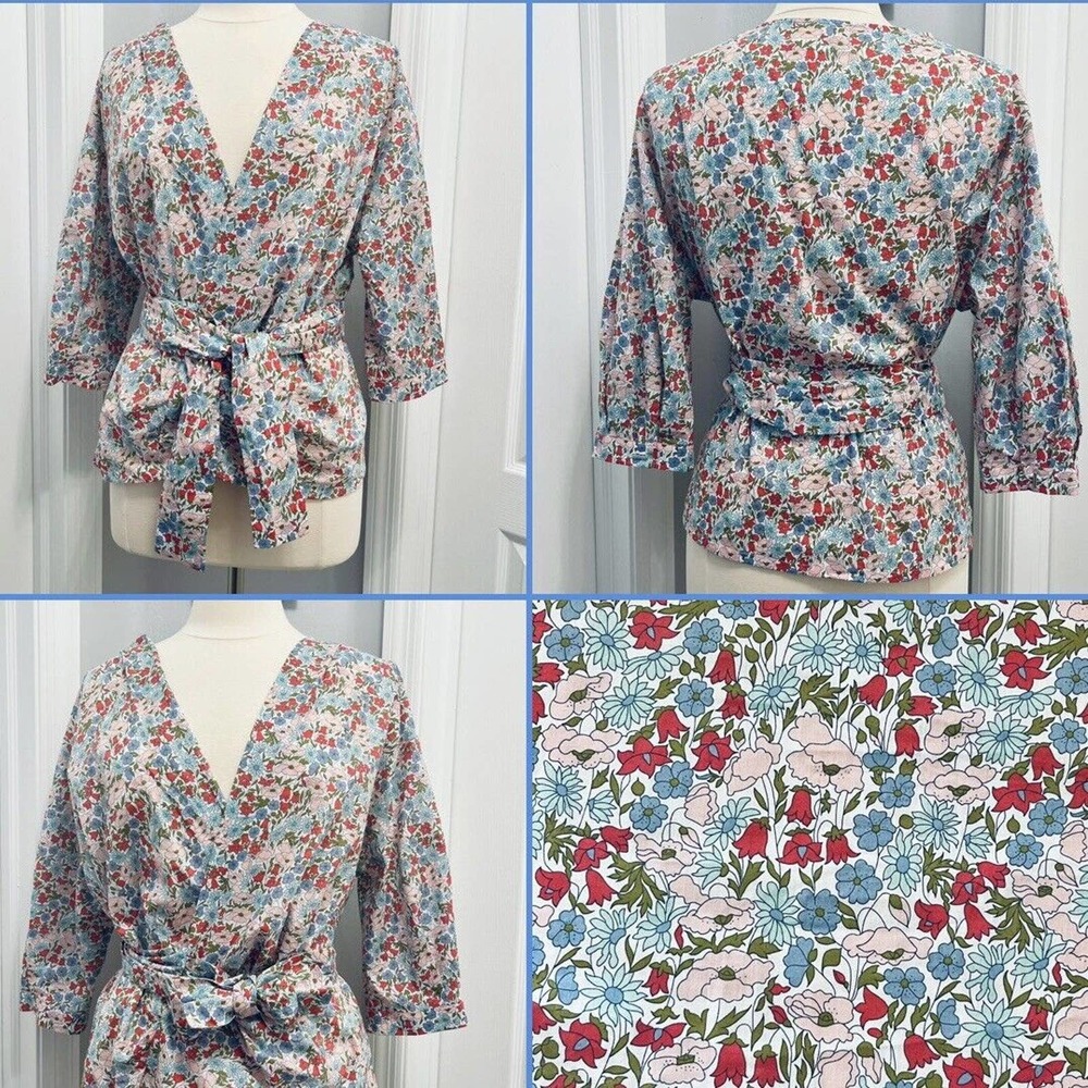 Bagutta Charlotte Floral Wrap Top Blouse Asian 100% Cotton Women’s 8 Italy EUC - Picture 2 of 15